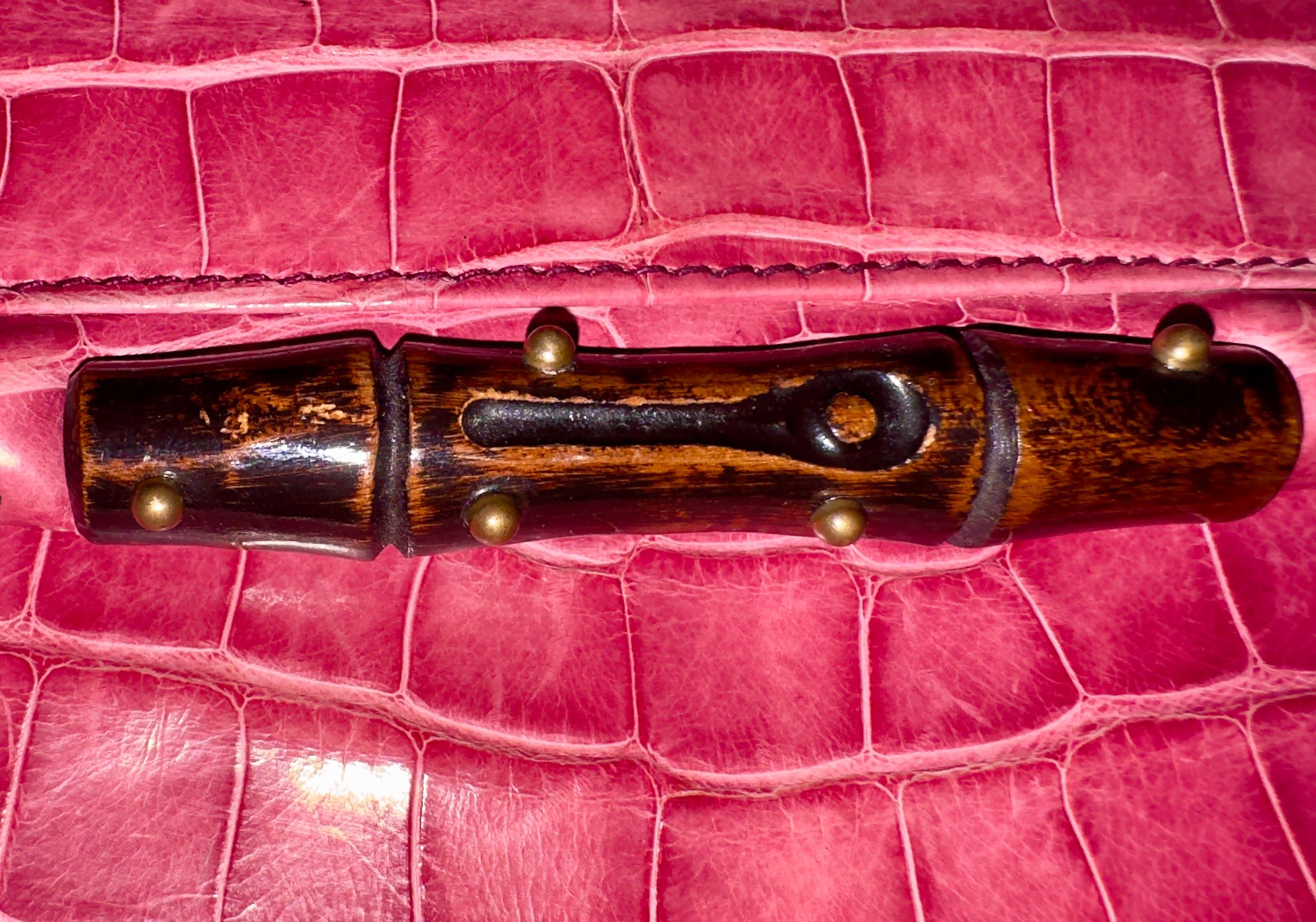 GUCCI Exotic Crocodile Skin & Bamboo Long Wallet - Rare & Unique Color For Sale 1