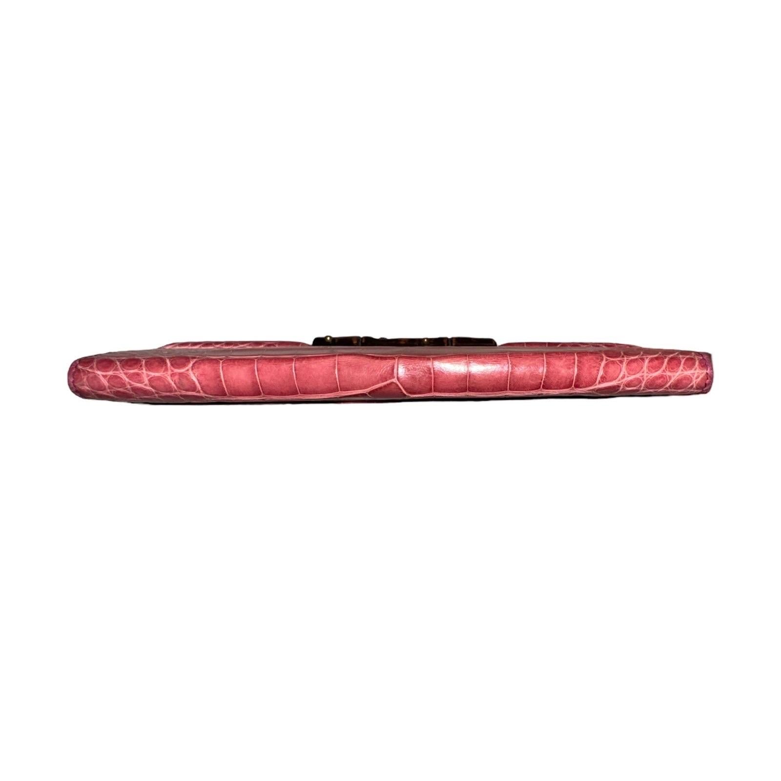 GUCCI Exotic Crocodile Skin & Bamboo Long Wallet - Rare & Unique Color For Sale 4