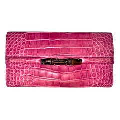 GUCCI Exotic Crocodile Skin & Bamboo Long Wallet - Rare & Unique Color