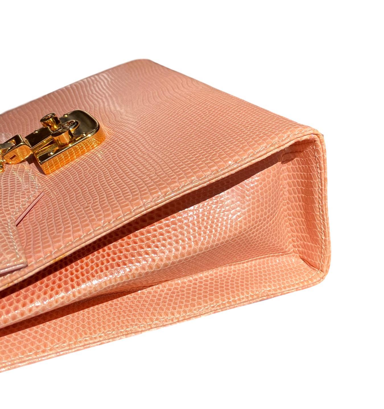 Gucci Exotic Lizard Blush Top Handle Kelly Style Shoulder Bag 2