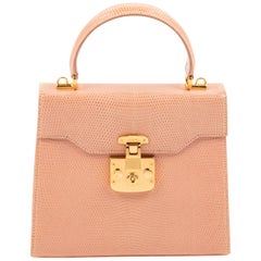 Gucci Exotic Lizard Blush Top Handle Kelly Style Shoulder Bag