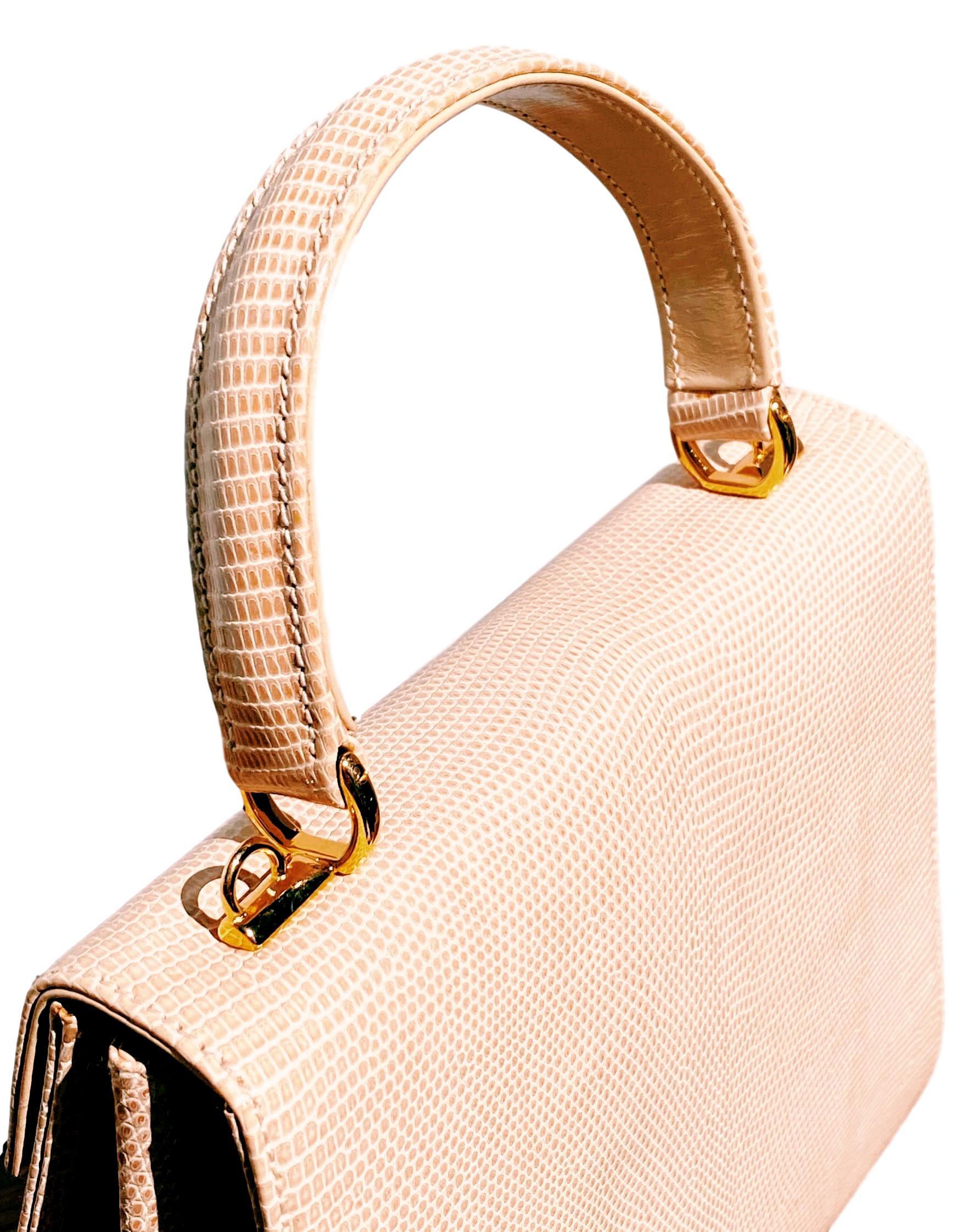 Gucci Exotic Lizard Taupe Top Handle Kelly Style Shoulder Bag 2