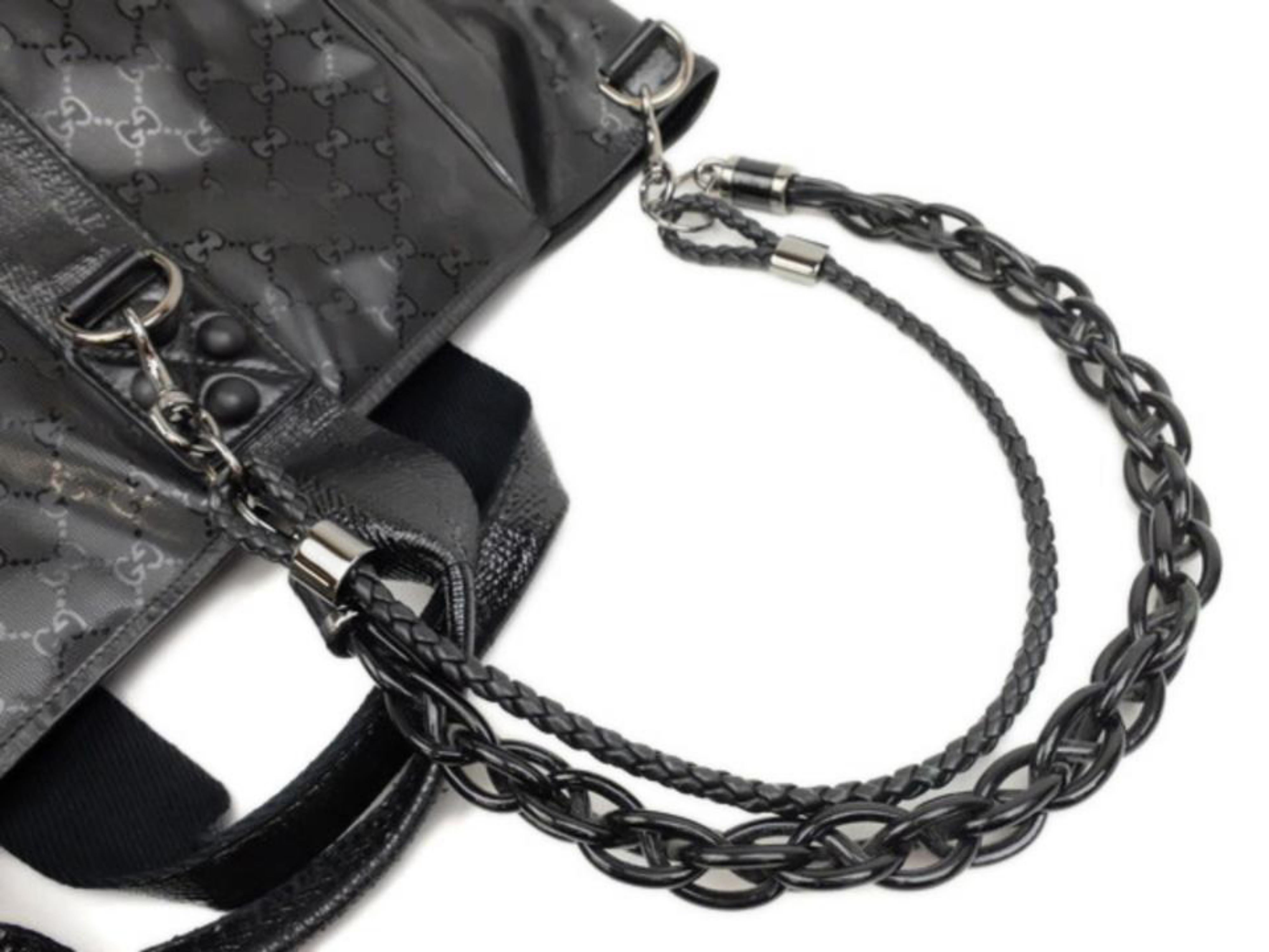 Gucci Extra Large Imprime Chain 226159 Black Coated Canvas Tote For Sale 1