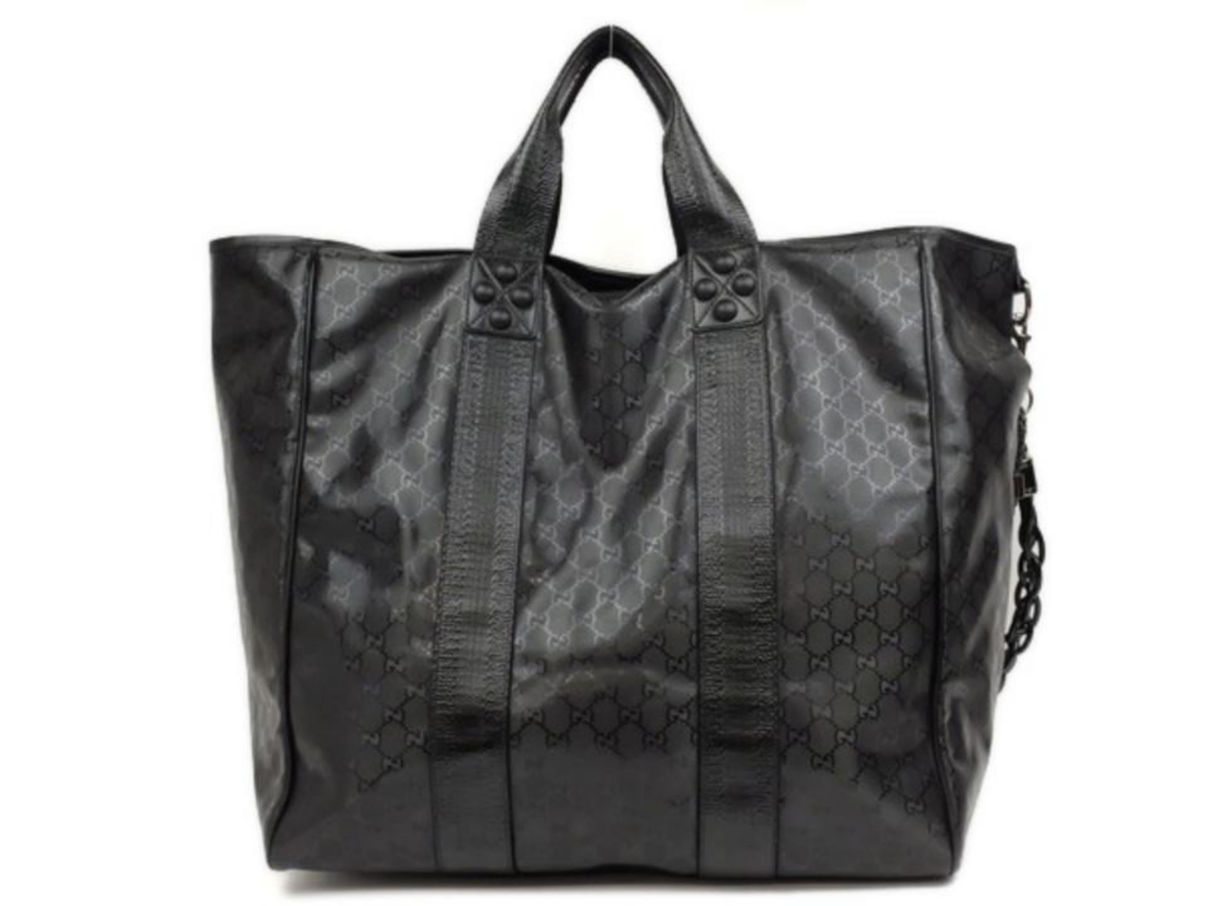 Gucci Extra Large Imprime Chain 226159 Black Coated Canvas Tote For Sale 2