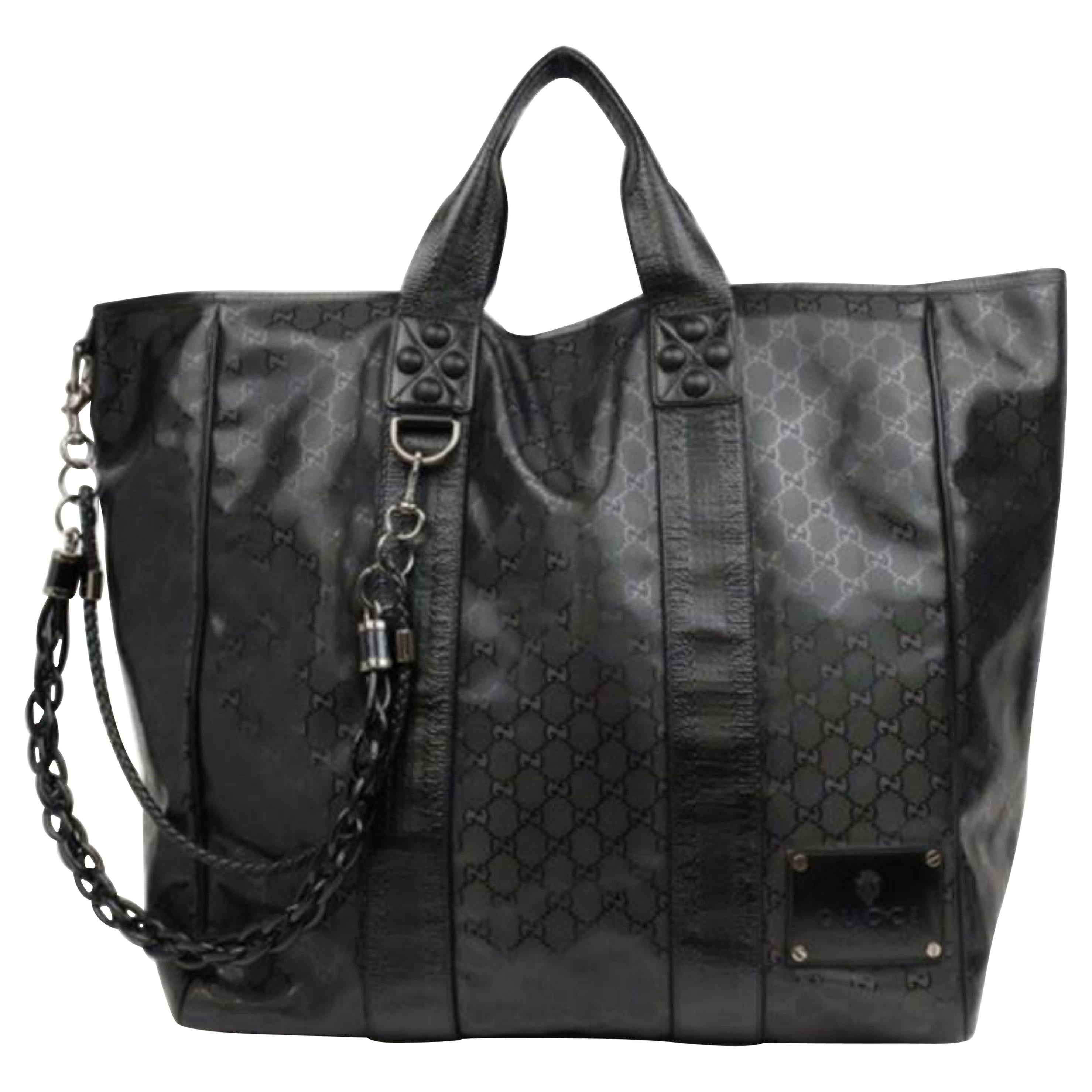 Gucci Extra Large Imprime Chain 226159 Black Coated Canvas Tote For Sale