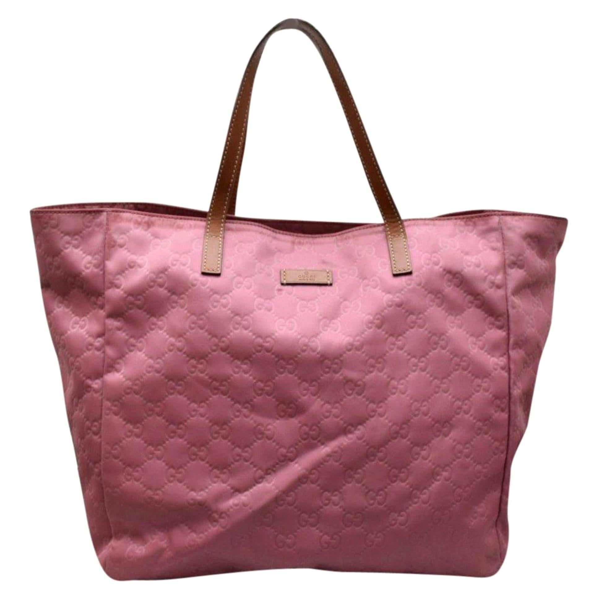Gucci Extra Large Logo Shopper 868151 Pink Nylon Tote