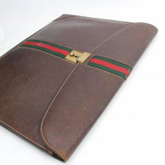 Gucci Extra Large Sherry Web Document Clutch 868420 Brown Leather Weekend/Travel