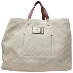 Gucci Extra Large Signature Travel 866649 White Coated Canvas Tote