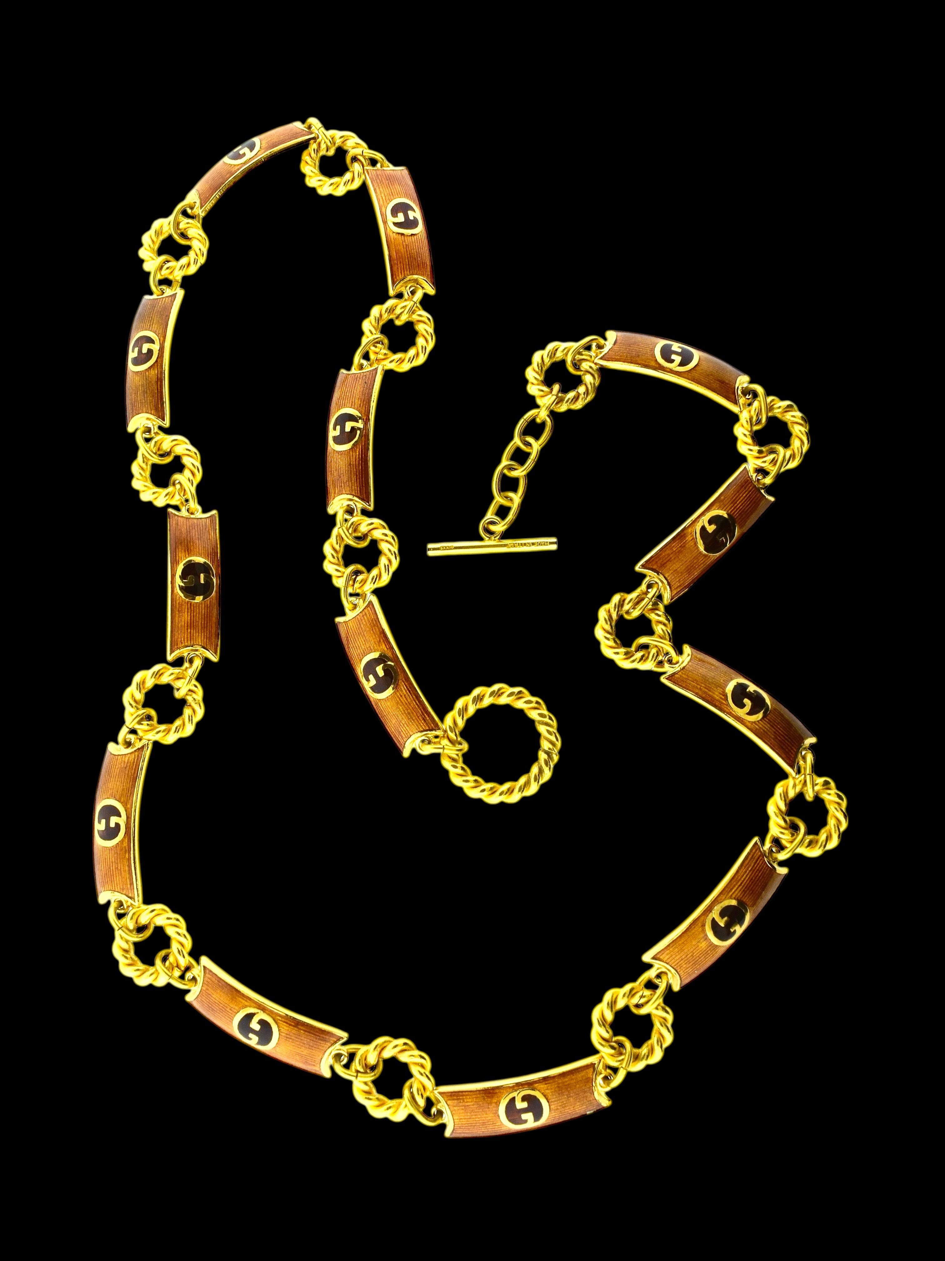 Gucci Extra Long & Adjustable Enameled Vintage Belt/Neck Chain,  1970's 1
