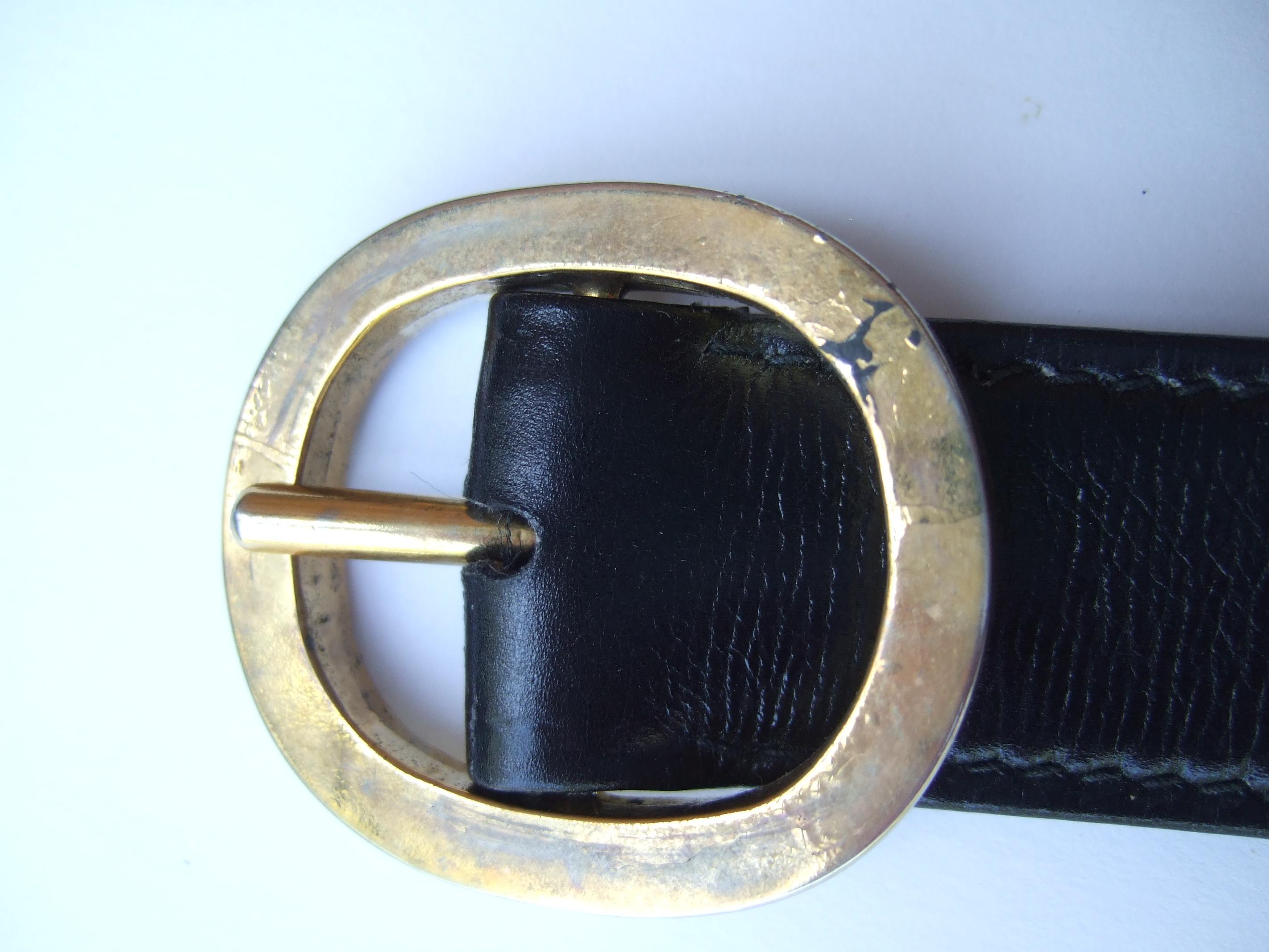 GUCCI Extremely Rare Ebony Leather Equestrian Emblem Handbag c 1970s For Sale 10