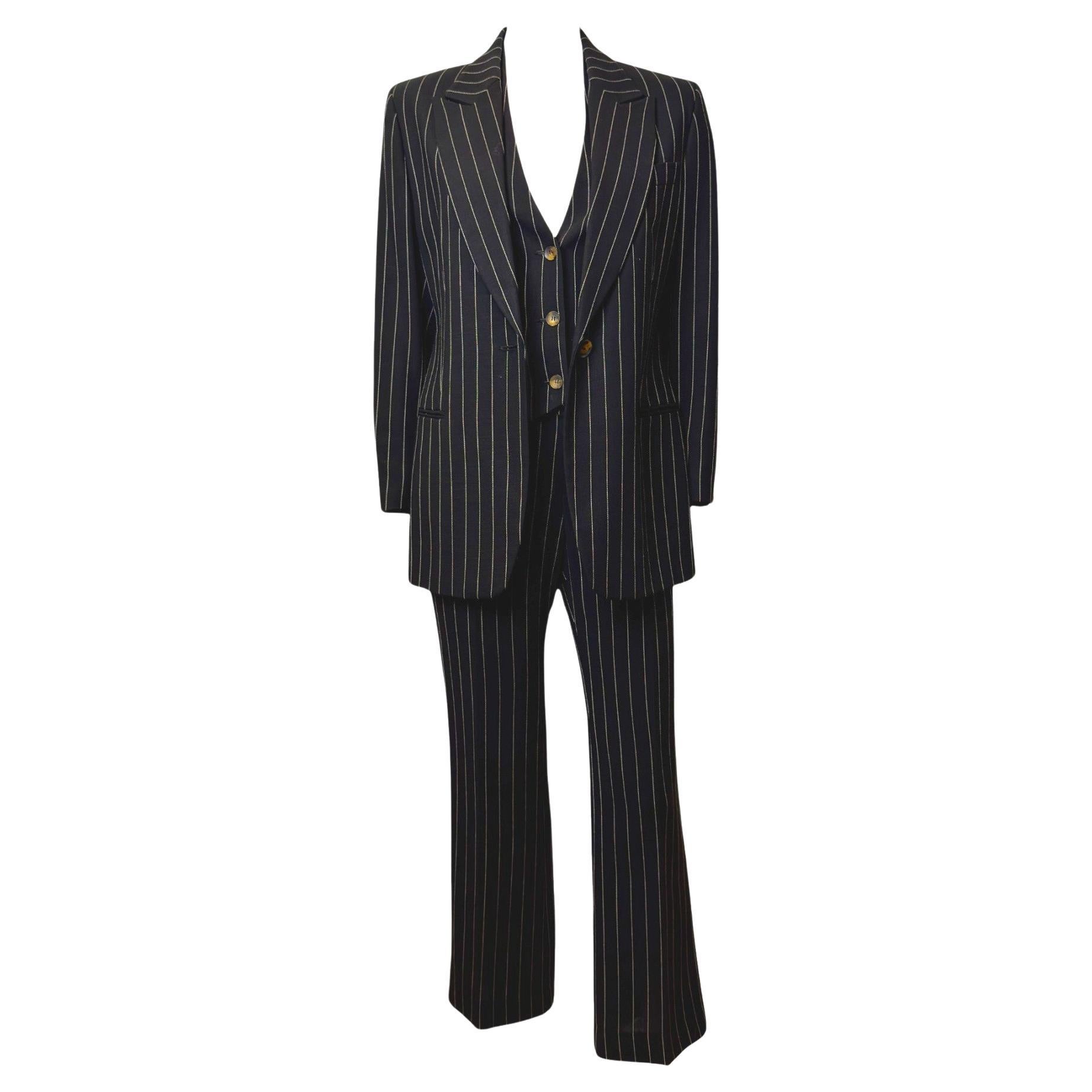 Pre-owned Gucci F/w 1996 Pinstripe Wool Three-piece Suit In Black