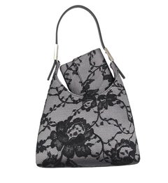Gucci F/W 1998 grey silk black floral lace mini bag with wallet
