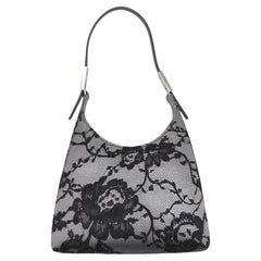 Gucci F/W 1998 grey silk black floral lace mini bag with wallet