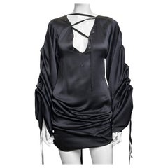 Gucci F/W 2002 by Tom Ford Black Silk Ruched Laced Mini Dress