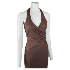 Gucci F/W 2004 Brown Open Back Cut-Out Halter Dress with Draped Knot Detail IT42