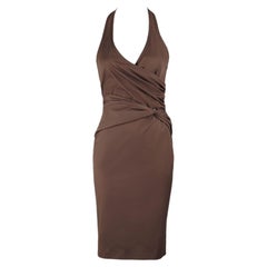 Gucci F/W 2004 Brown Open Back Cut-Out Halter Dress with Draped Knot Detail IT42