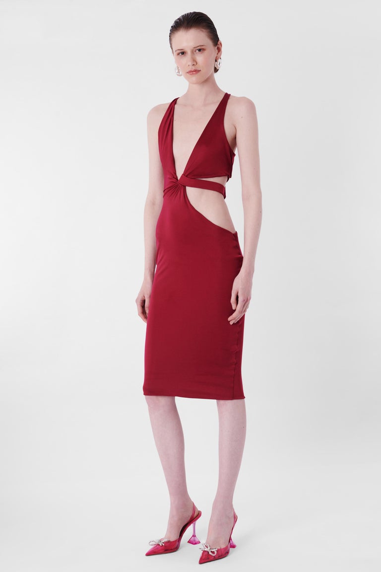 gucci bodycon dress F/W 2004 Maroon Cutout Size:16 AU / 12 US Back hidden zip closure Red Homecoming Dresses A-line Square Neckline Elastic