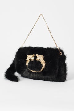 Gucci  F/W 2004 Runway Mink Fur Dragon Pearl Black Clutch