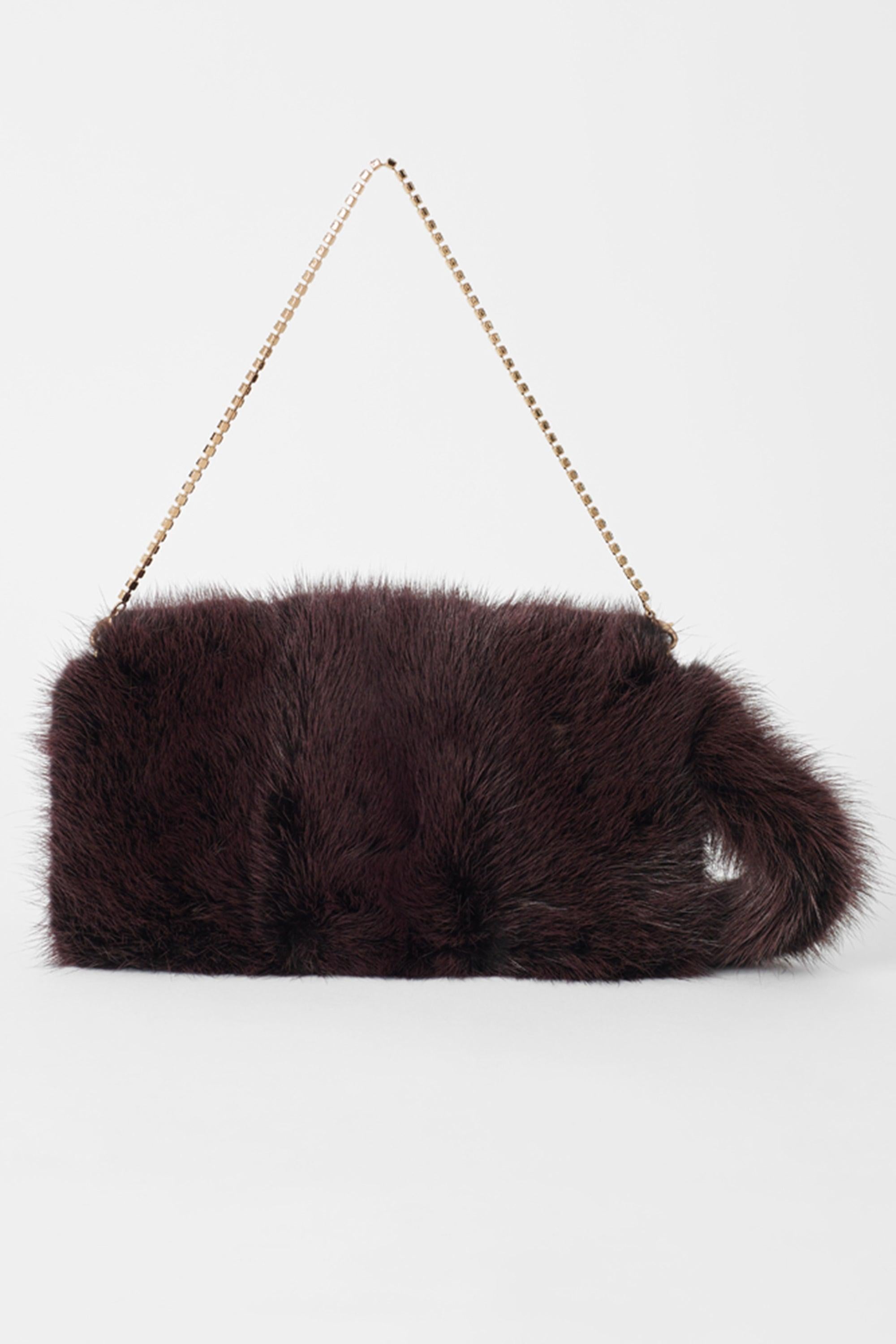 Black Gucci F/W 2004 Runway Mink Fur Dragon Pearl Burgundy Clutch For Sale