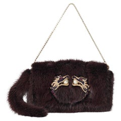 Gucci F/W 2004 Runway Mink Fur Dragon Pearl Burgundy Clutch