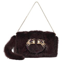 Gucci F/W 2004 Runway Mink Fur Dragon Pearl Burgundy Clutch