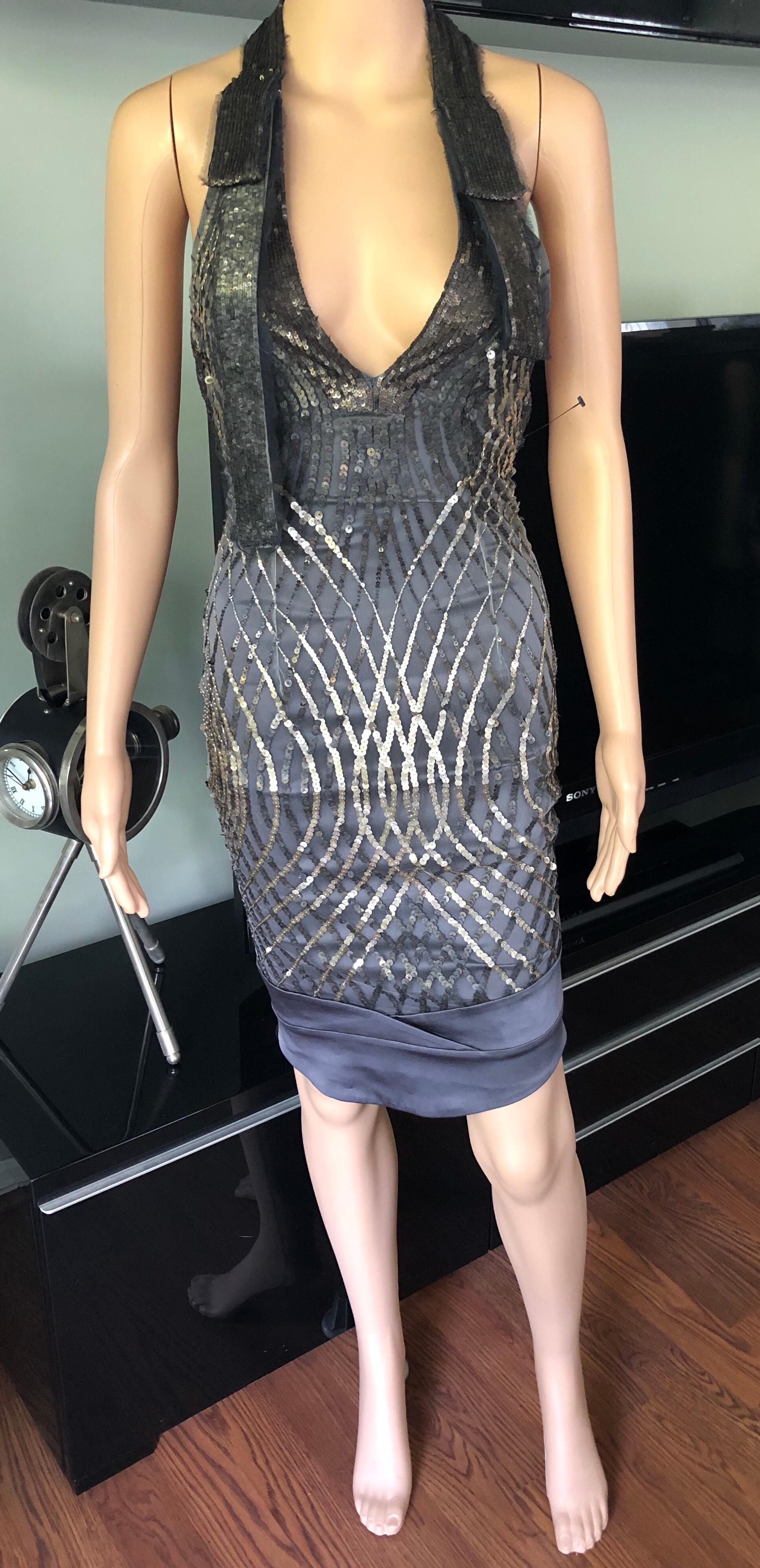 Women's Gucci F/W 2005 Plunged Backless Silk Sequin Embellished Halter Dress For Sale