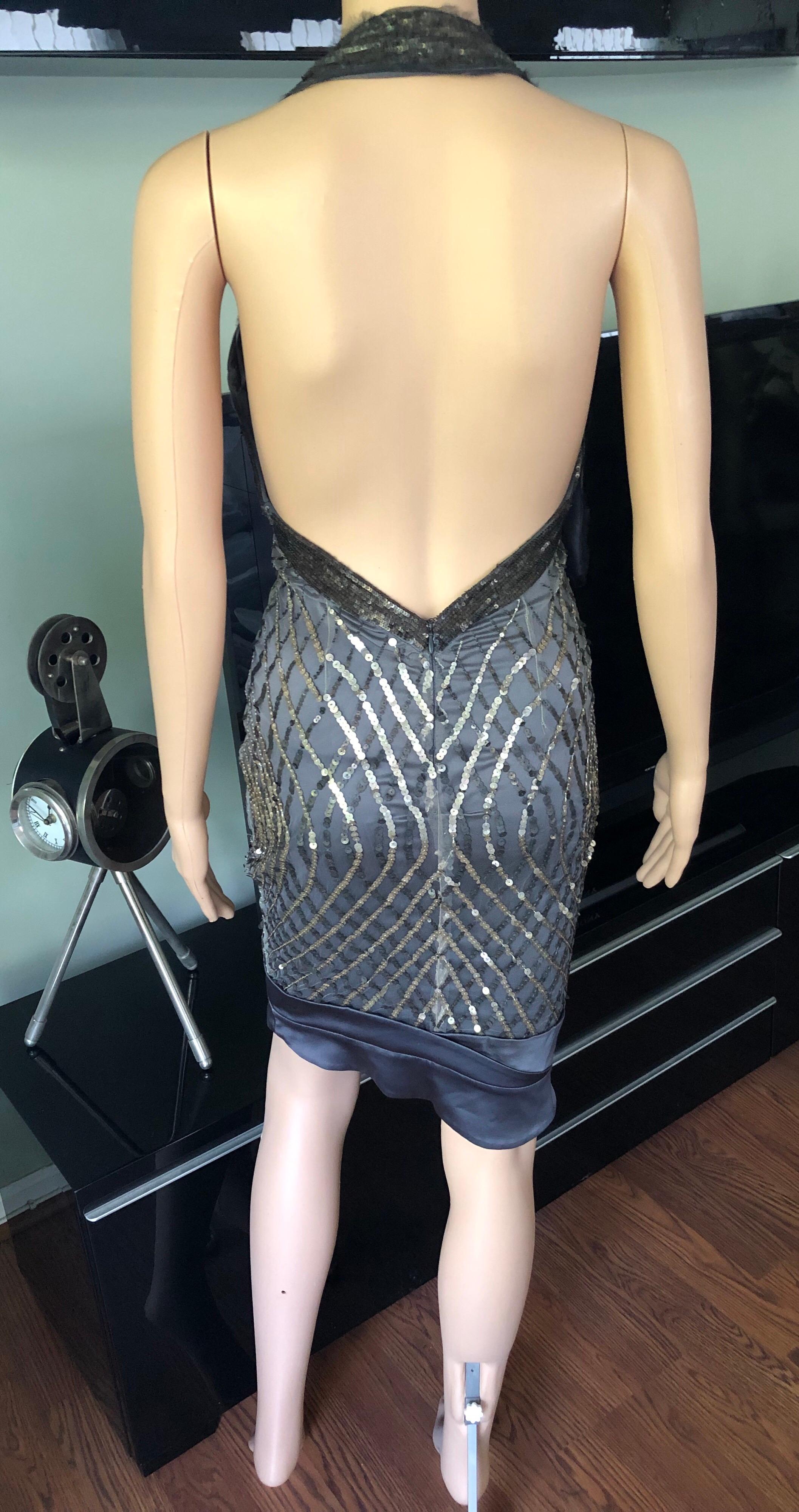 Gucci F/W 2005 Plunged Backless Silk Sequin Embellished Halter Dress For Sale 2
