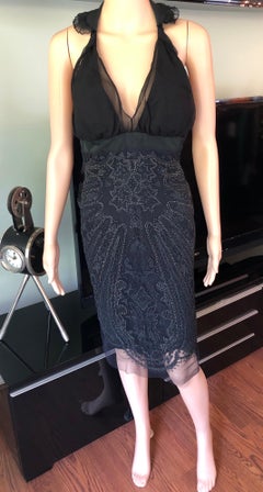 Gucci F/W 2005 Runway Embellished Halter Silk Black Dress