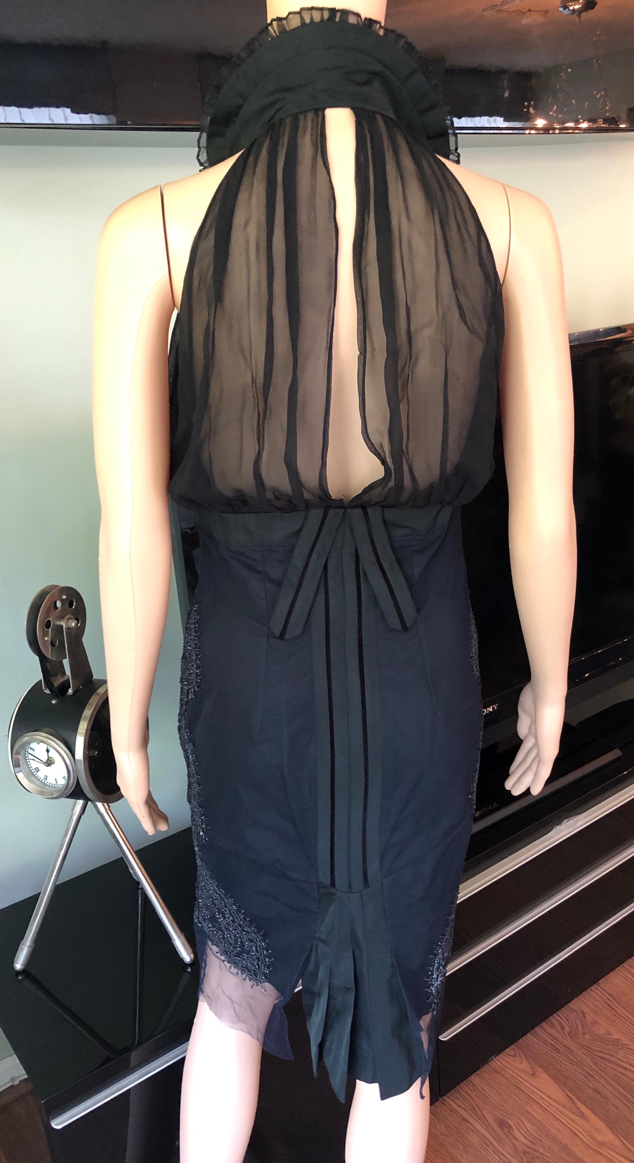 Gucci F/W 2005 Runway Embellished Halter Silk Black Dress In Excellent Condition For Sale In Naples, FL