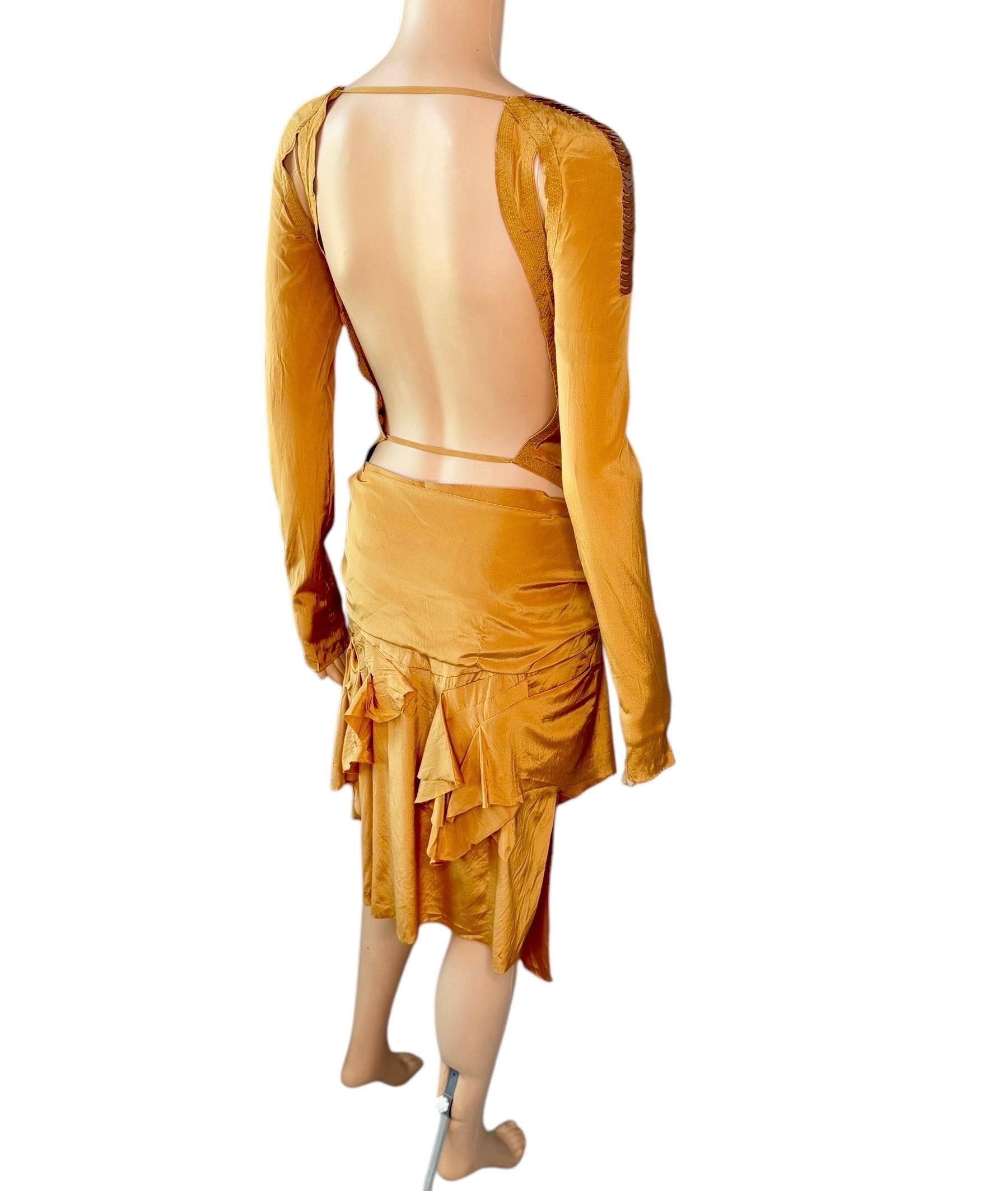 Orange Gucci F/W 2005 Runway Embellished Plunging Keyhole Neckline Cutout Back Dress For Sale
