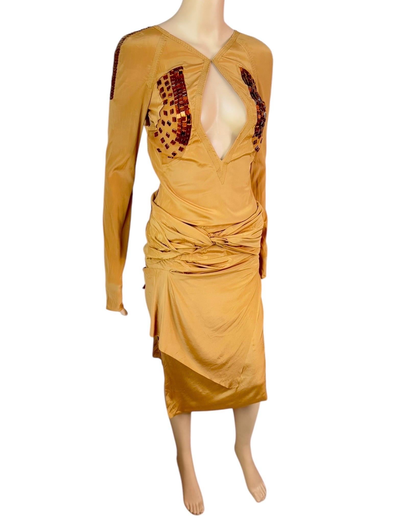 Gucci F/W 2005 Runway Embellished Plunging Keyhole Neckline Cutout Back Dress In Good Condition For Sale In Naples, FL