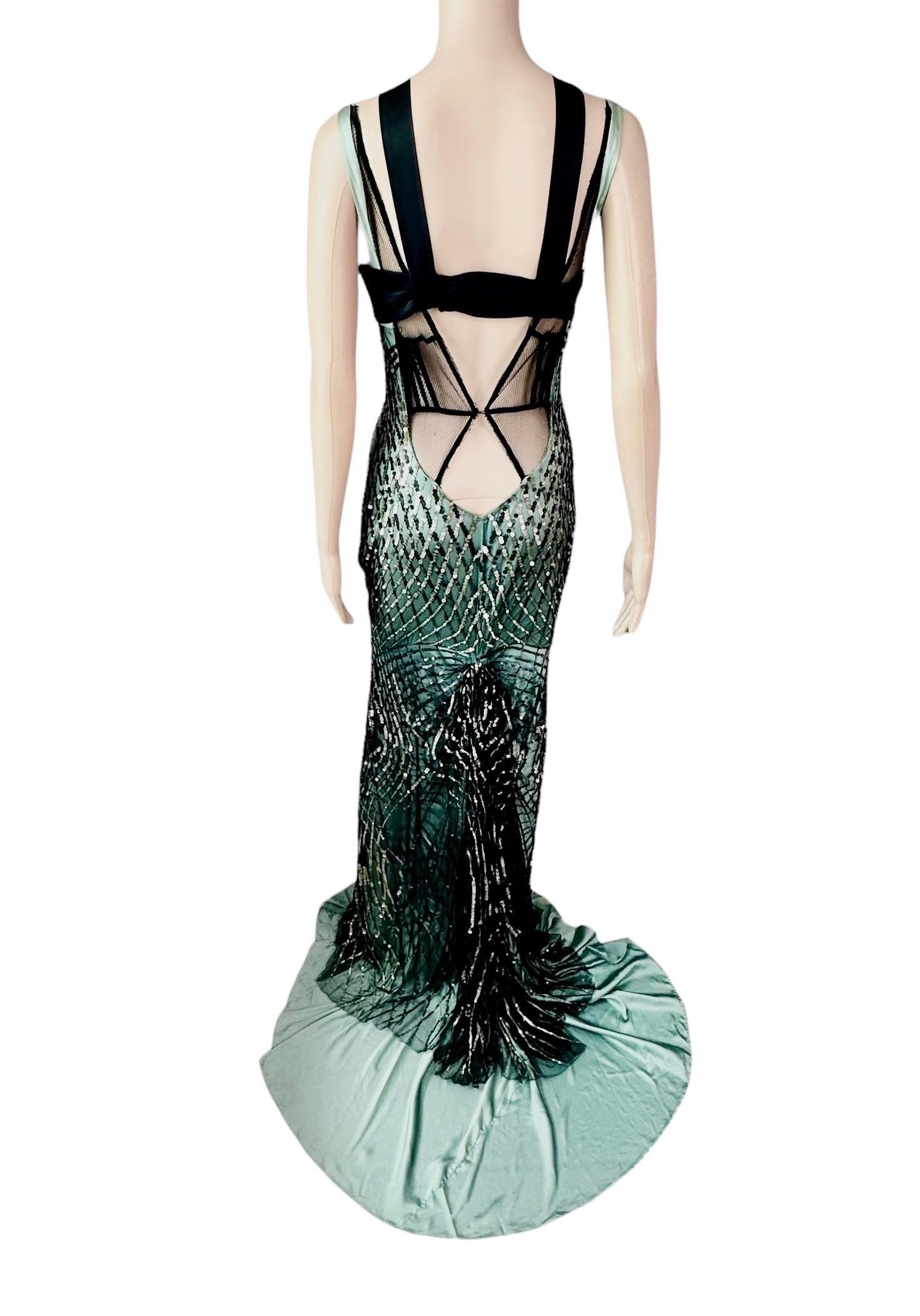 Gucci F/W 2005 Runway Sequin Embellished Silk Mesh Cutout Evening Dress Gown 5