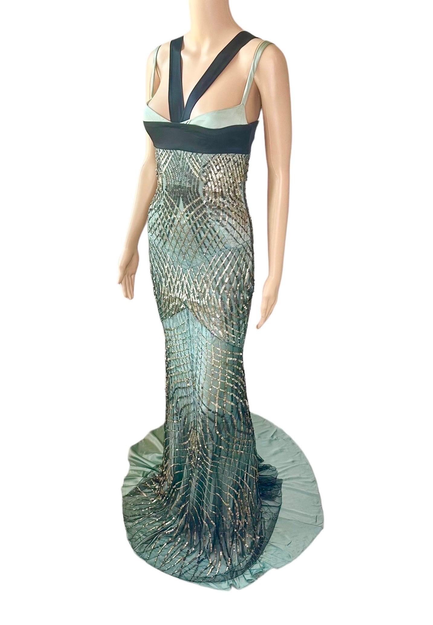 Gucci F/W 2005 Runway Sequin Embellished Silk Mesh Cutout Evening Dress Gown 6