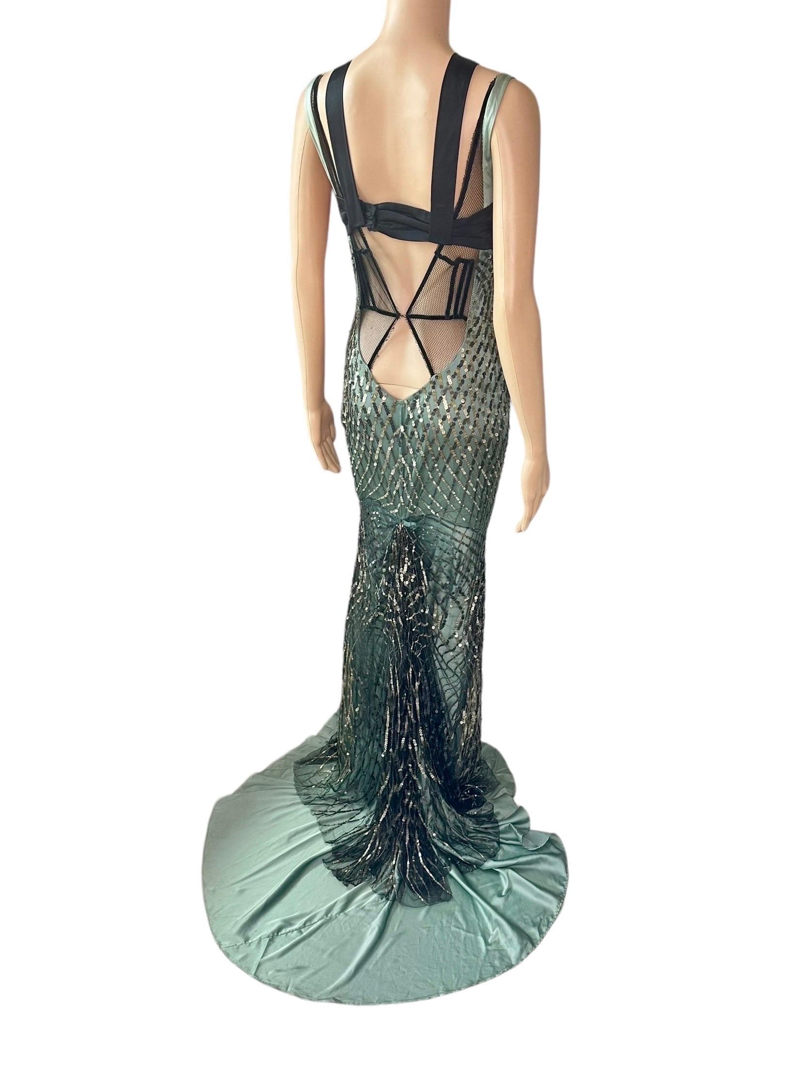Gucci F/W 2005 Runway Sequin Embellished Silk Mesh Cutout Evening Dress Gown 7
