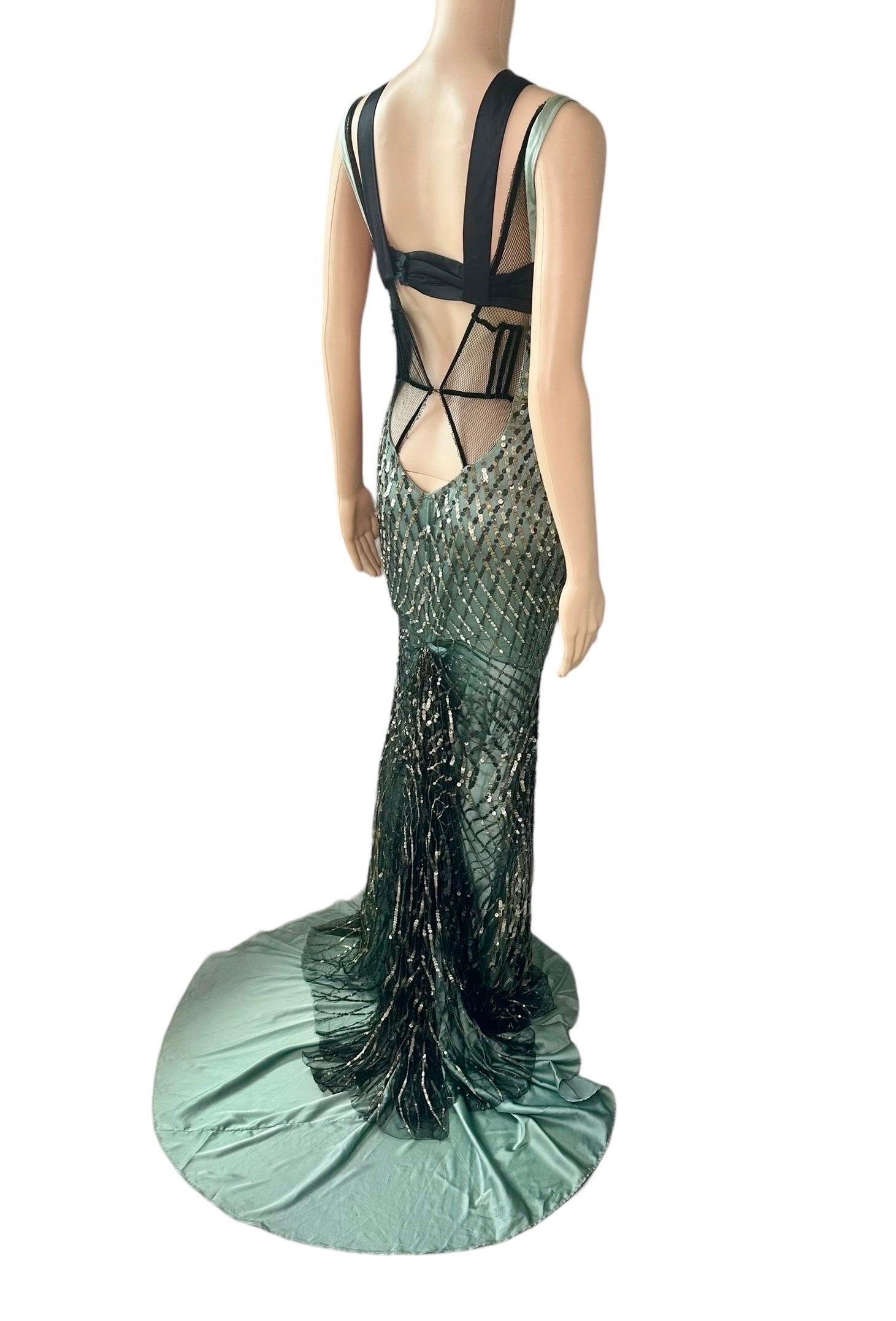 Gucci F/W 2005 Runway Sequin Embellished Silk Mesh Cutout Evening Dress Gown 9