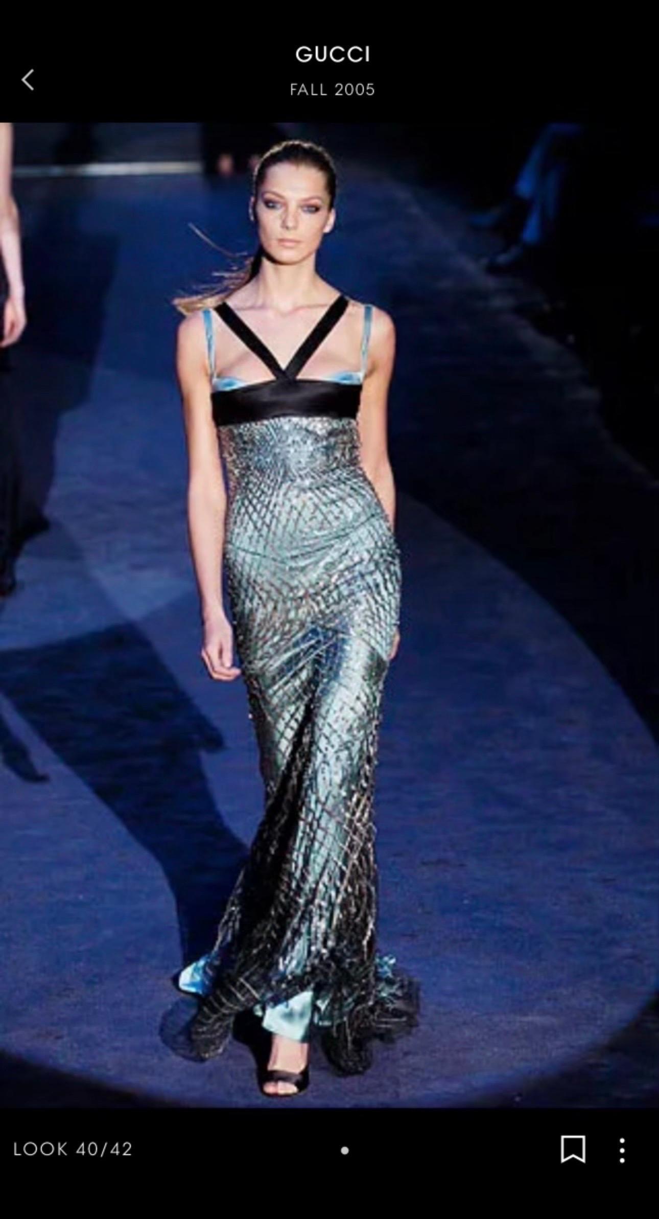 Gucci F/W 2005 Runway Sequin Embellished Silk Mesh Cutout Evening Dress Gown 10