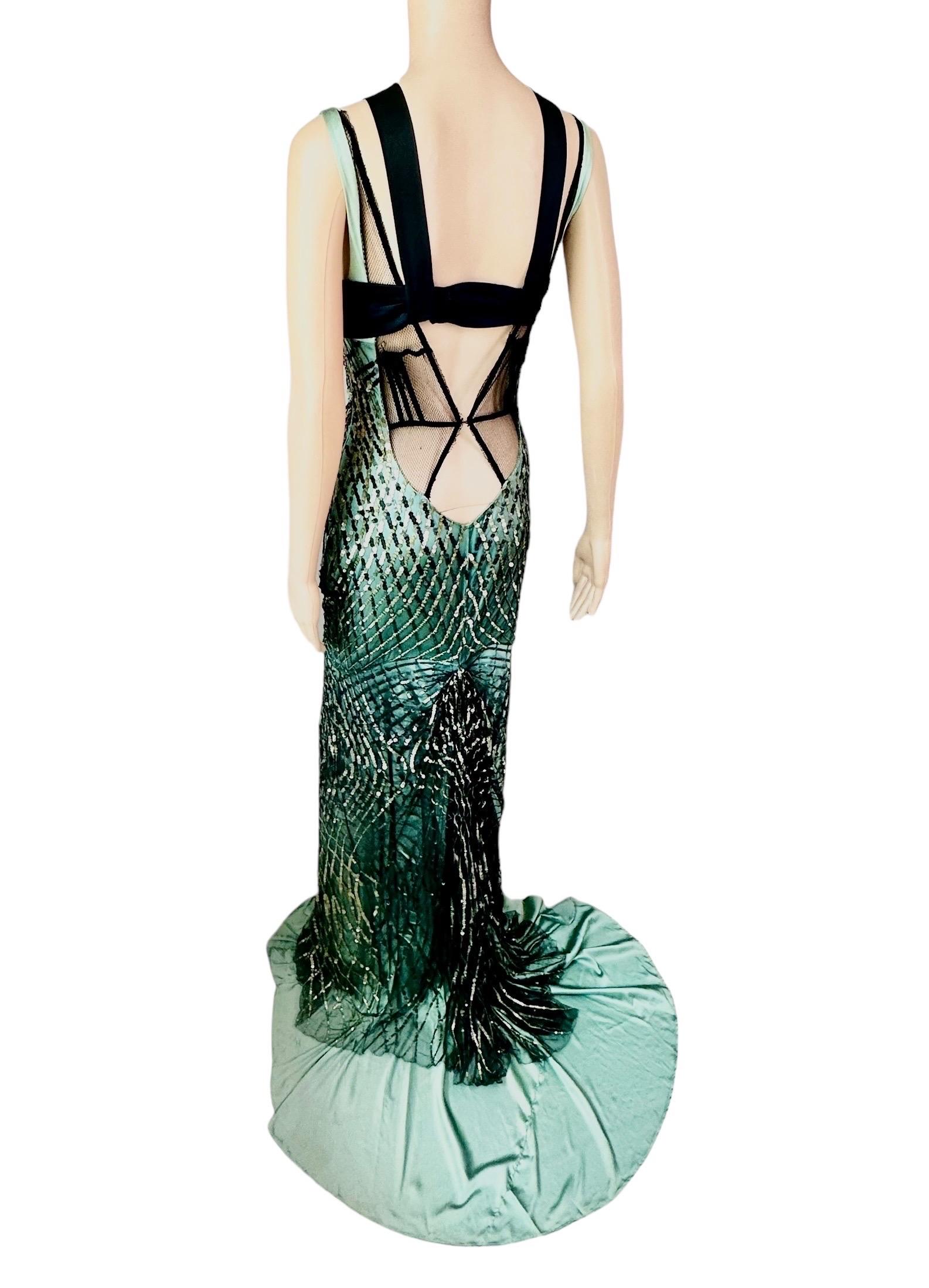 Gucci F/W 2005 Runway Sequin Embellished Silk Mesh Cutout Evening Dress Gown 1