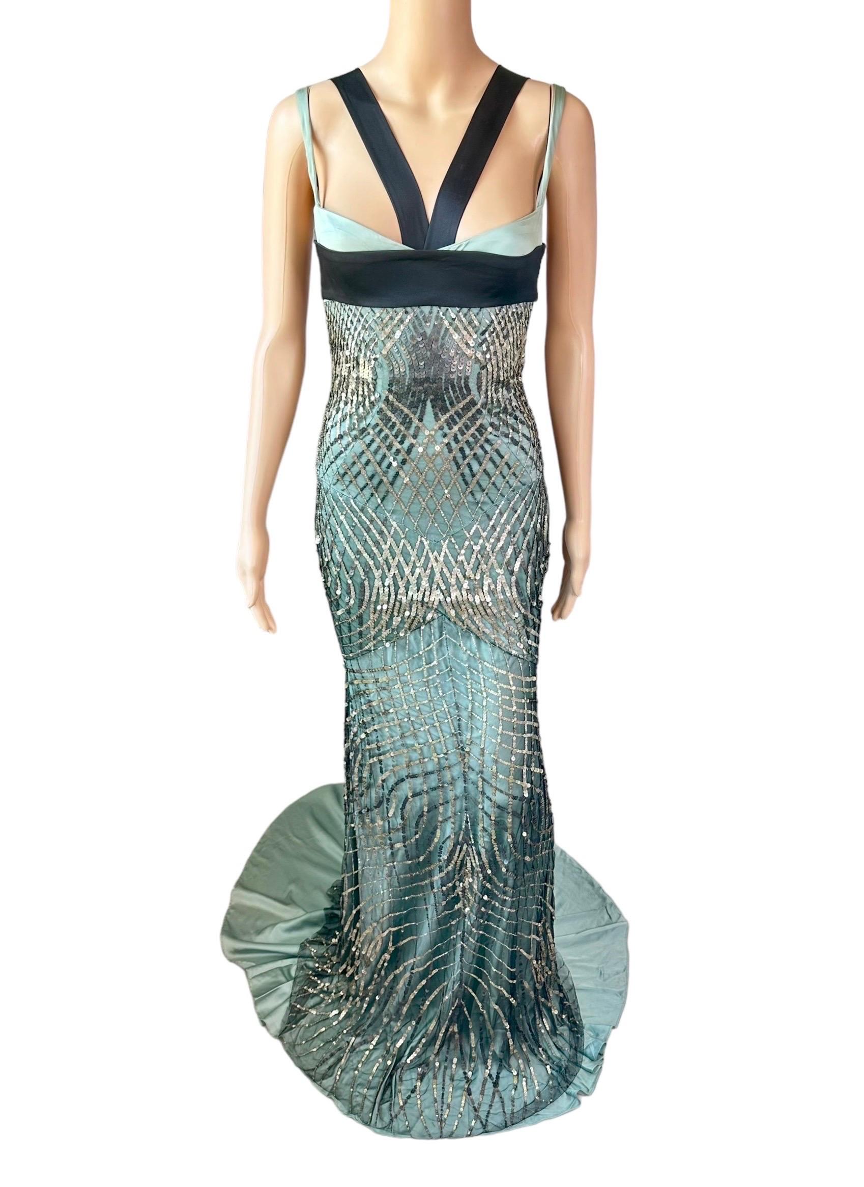 Gucci F/W 2005 Runway Sequin Embellished Silk Mesh Cutout Evening Dress Gown 2