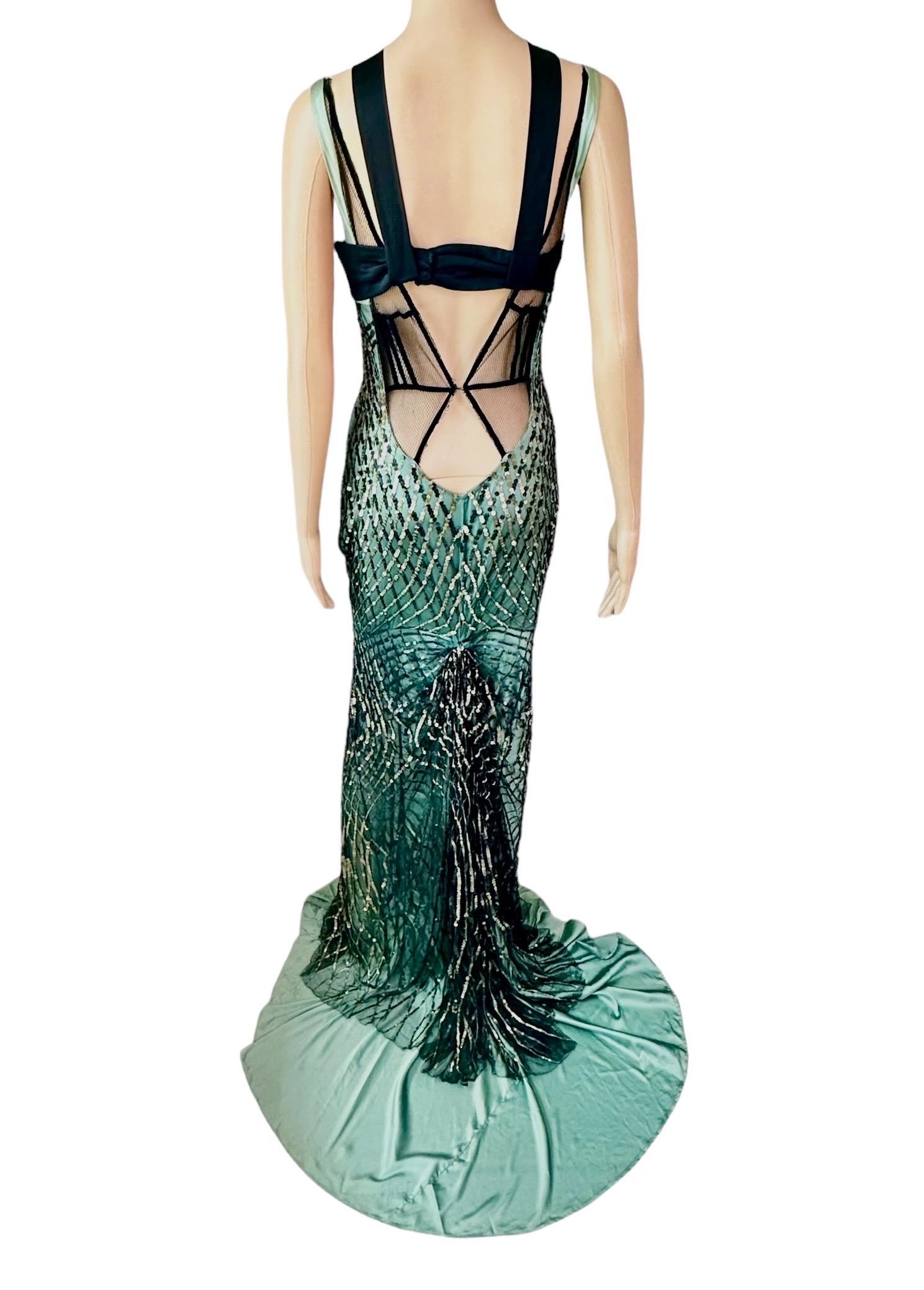 Gucci F/W 2005 Runway Sequin Embellished Silk Mesh Cutout Evening Dress Gown 3