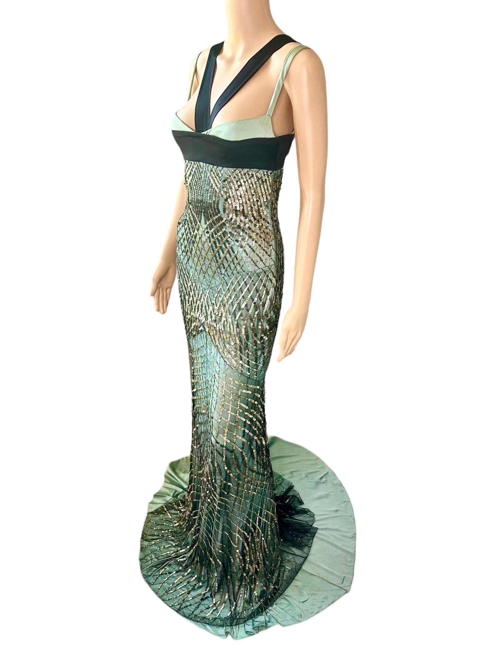 Gucci F/W 2005 Runway Sequin Embellished Silk Mesh Cutout Evening Dress Gown 4