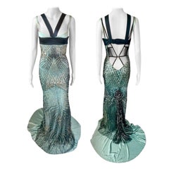 Gucci F/W 2005 Runway Sequin Embellished Silk Mesh Cutout Evening Dress Gown