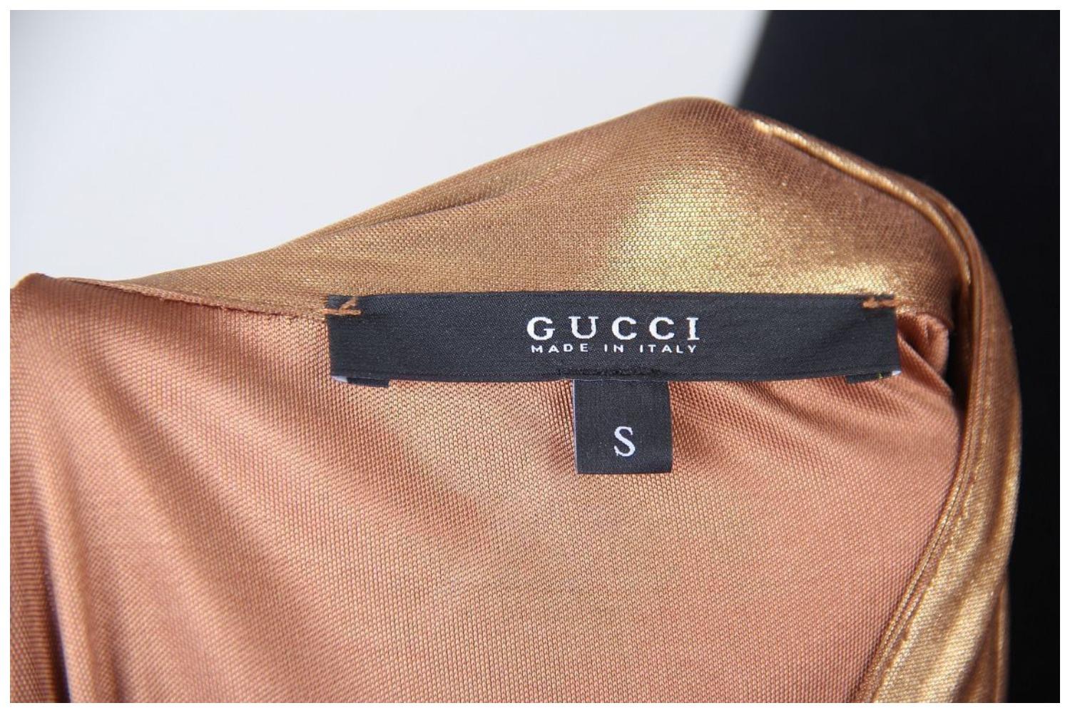 F/W 2006 Gucci Runway Plunging Neckline Gold Metallic Mini Dress For Sale 7