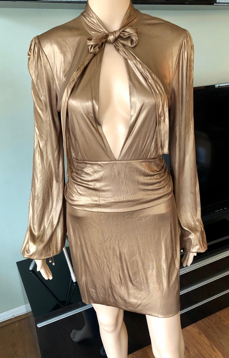 Gucci F/W 2006 Runway Plunging Neckline Gold Metallic Mini Dress For ...