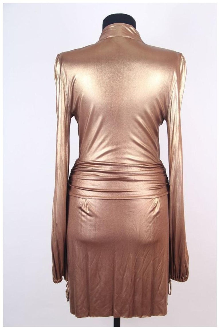 F/W 2006 Gucci Runway Plunging Neckline Gold Metallic Mini Dress For Sale  at 1stDibs
