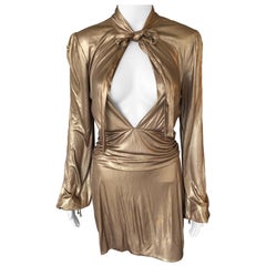 Gucci F/W 2006 Runway Plunging Neckline Gold Metallic Mini Dress