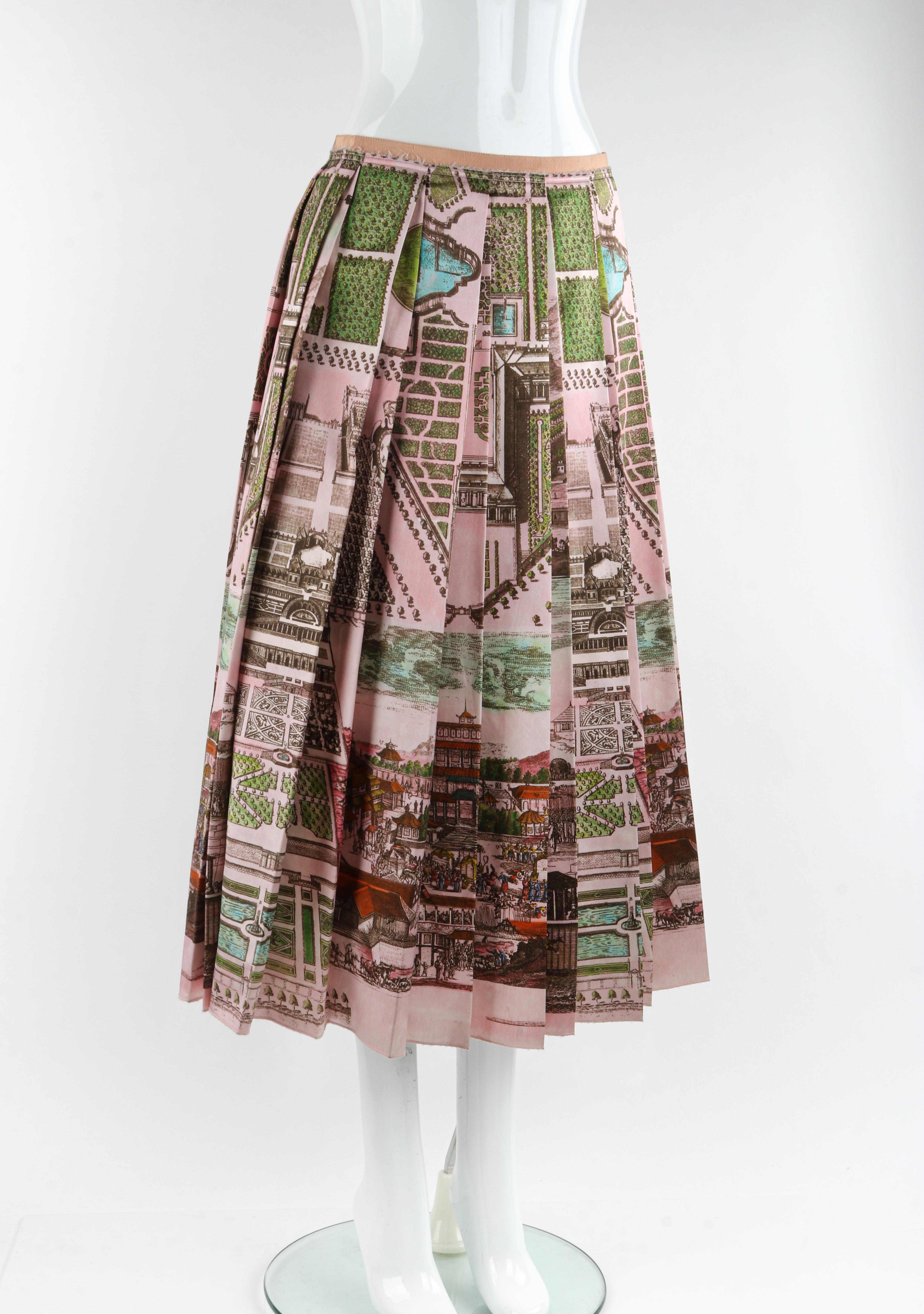 GUCCI F/W 2016 Pink Multicolor Historic Garden Aerial Map Print Pleated Midi Skirt

Brand / Manufacturer: Gucci
Collection: F/W 2016
Designer: Alessandro Michele
Style: Midi Skirt
Color(s): Shades of pink, blue, green, black, brown, yellow,