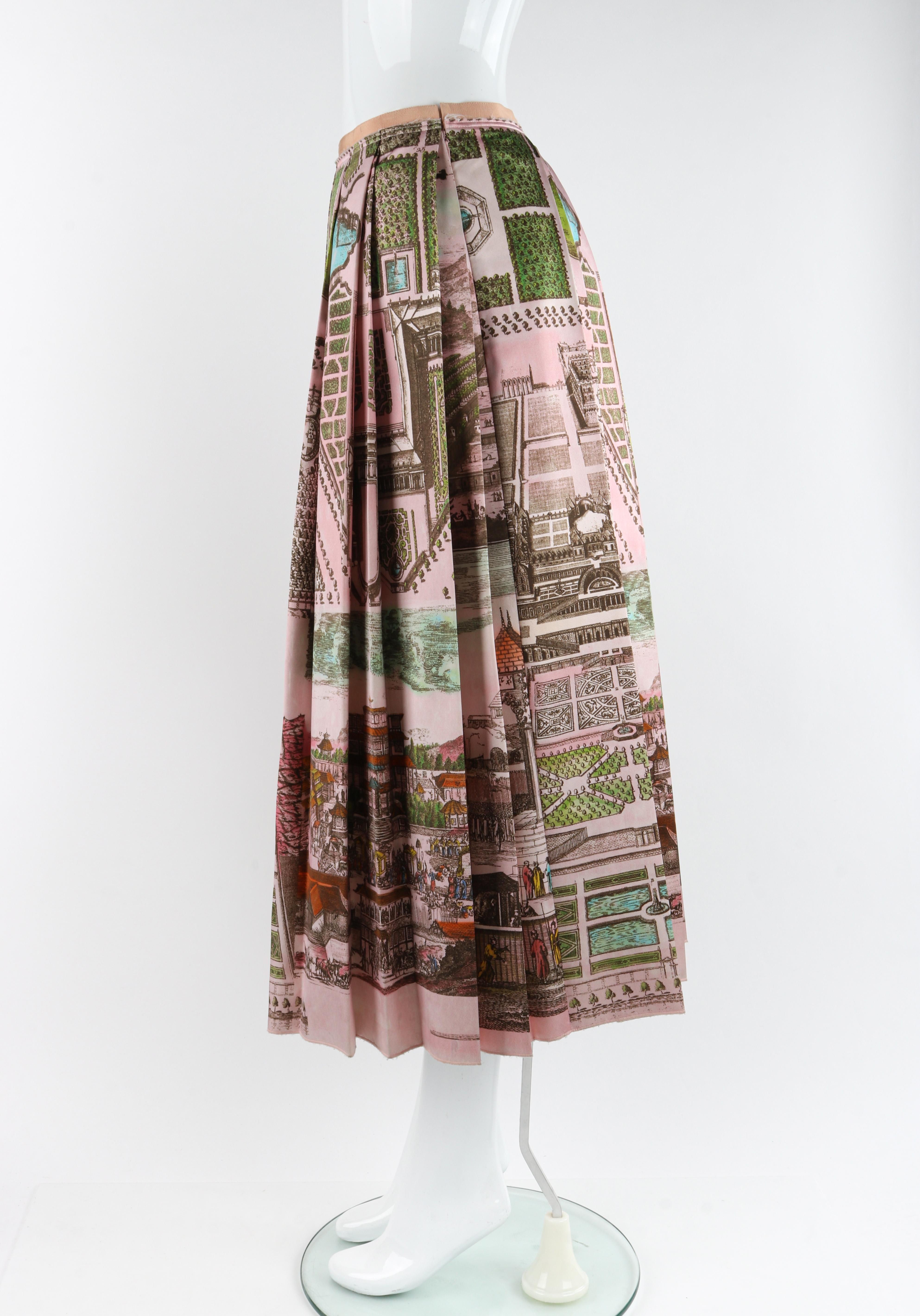 GUCCI F/W 2016 Pink Multicolor Historic Garden Aerial Map Pleated Midi Skirt For Sale 1