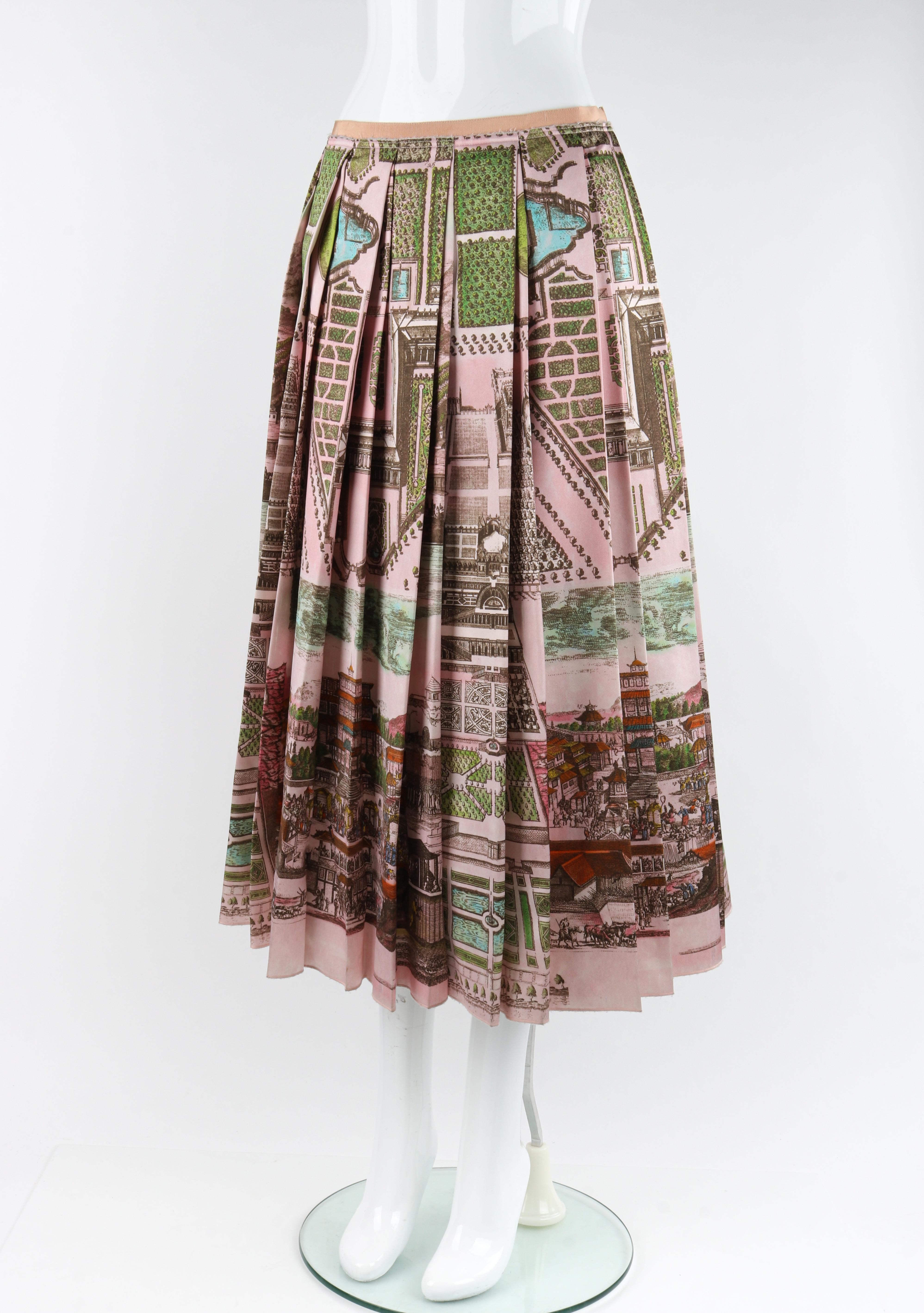 GUCCI F/W 2016 Pink Multicolor Historic Garden Aerial Map Pleated Midi Skirt For Sale 2