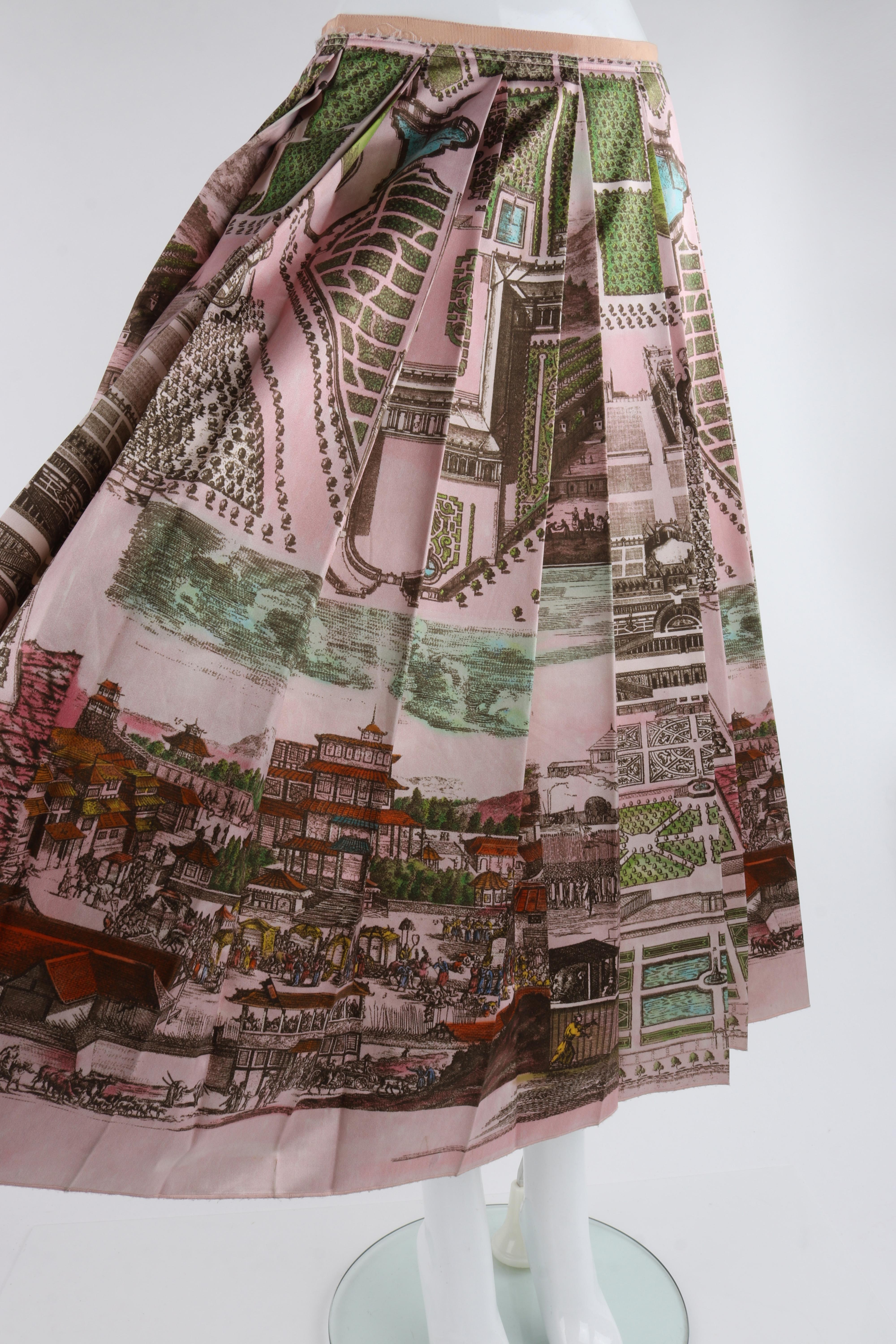 GUCCI F/W 2016 Pink Multicolor Historic Garden Aerial Map Pleated Midi Skirt For Sale 3