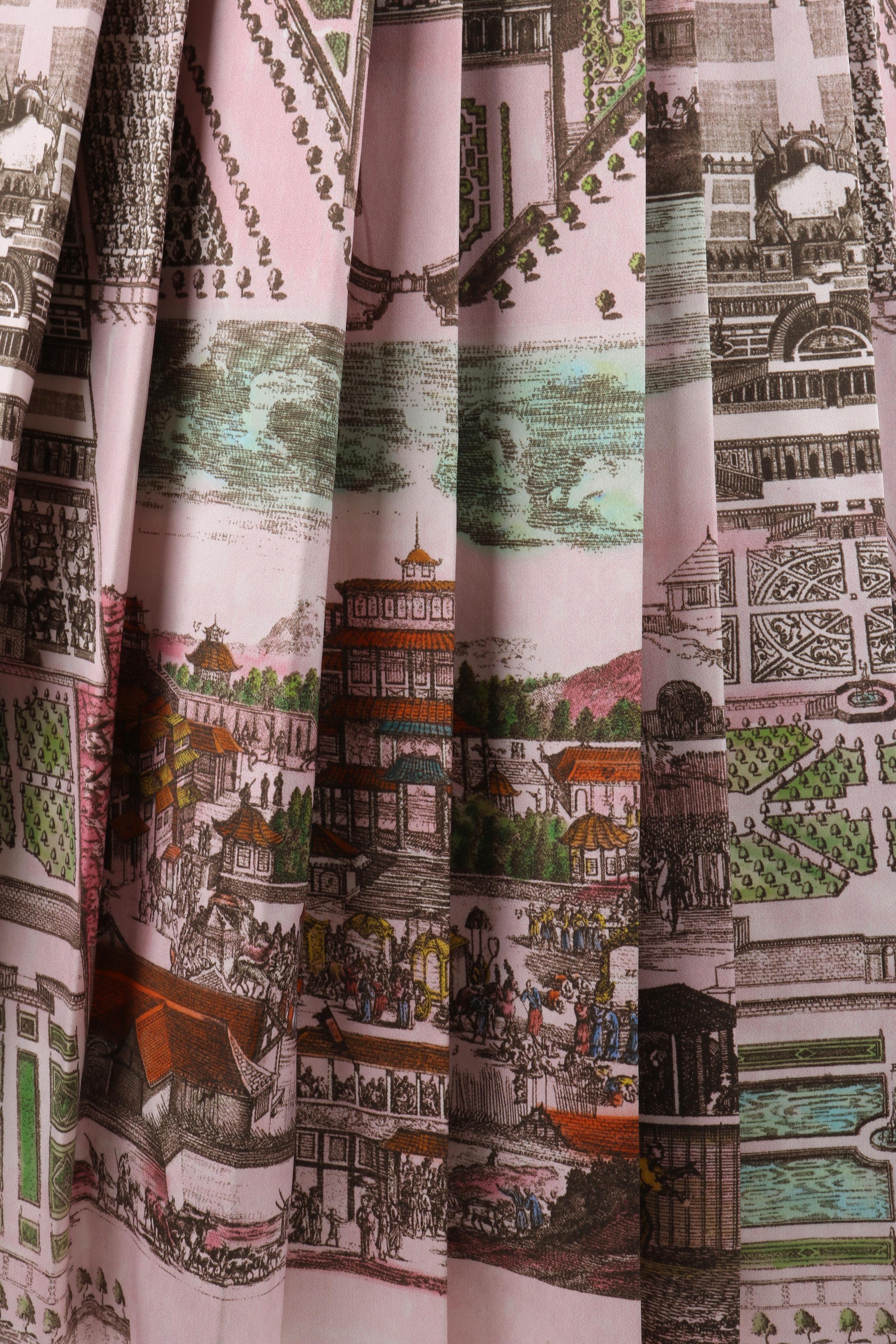 GUCCI F/W 2016 Pink Multicolor Historic Garden Aerial Map Pleated Midi Skirt For Sale 4